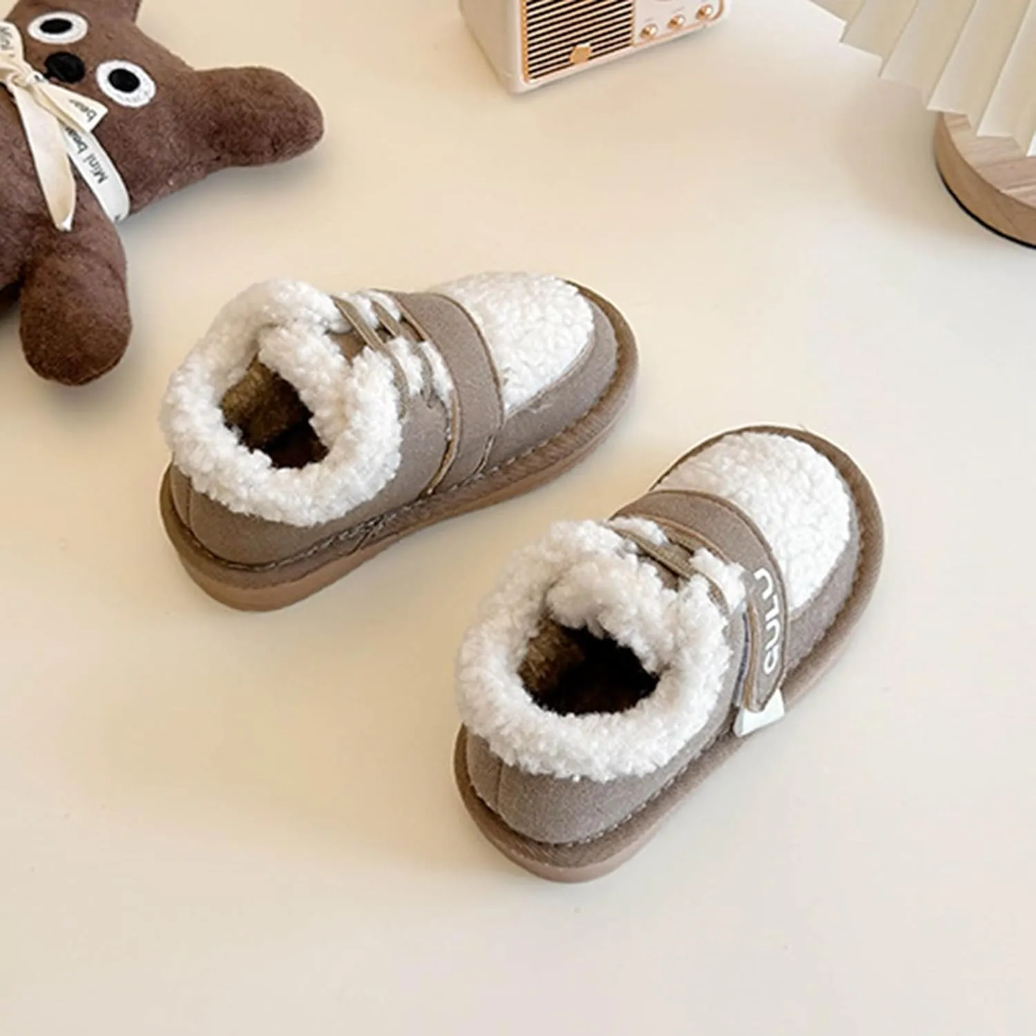 Snow Sneakers for Boys Girls, Suede Platform Warm Fr Lined Fashion Slip-on Comfortable Winter Flat Creature Boots
