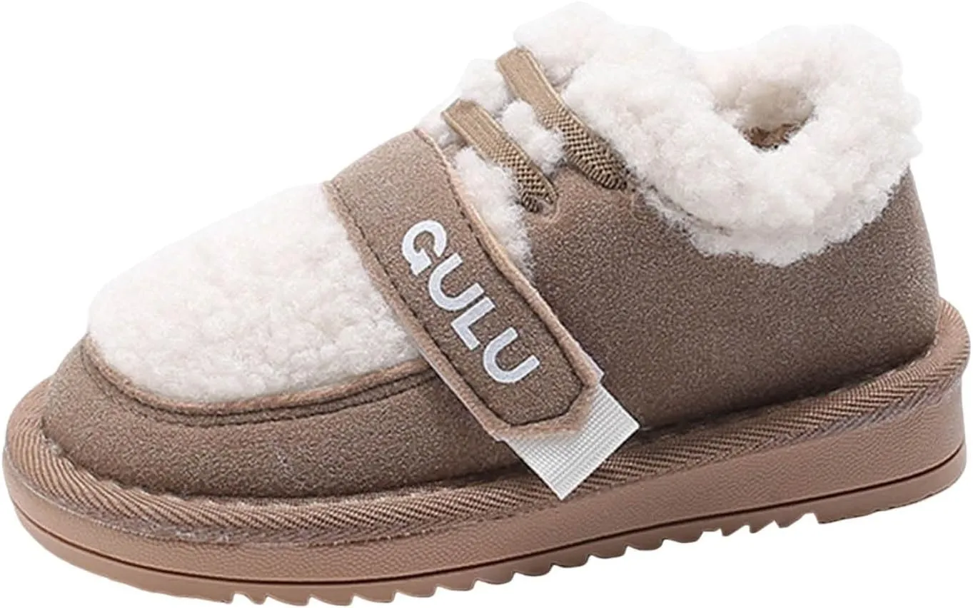 Snow Sneakers for Boys Girls, Suede Platform Warm Fr Lined Fashion Slip-on Comfortable Winter Flat Creature Boots