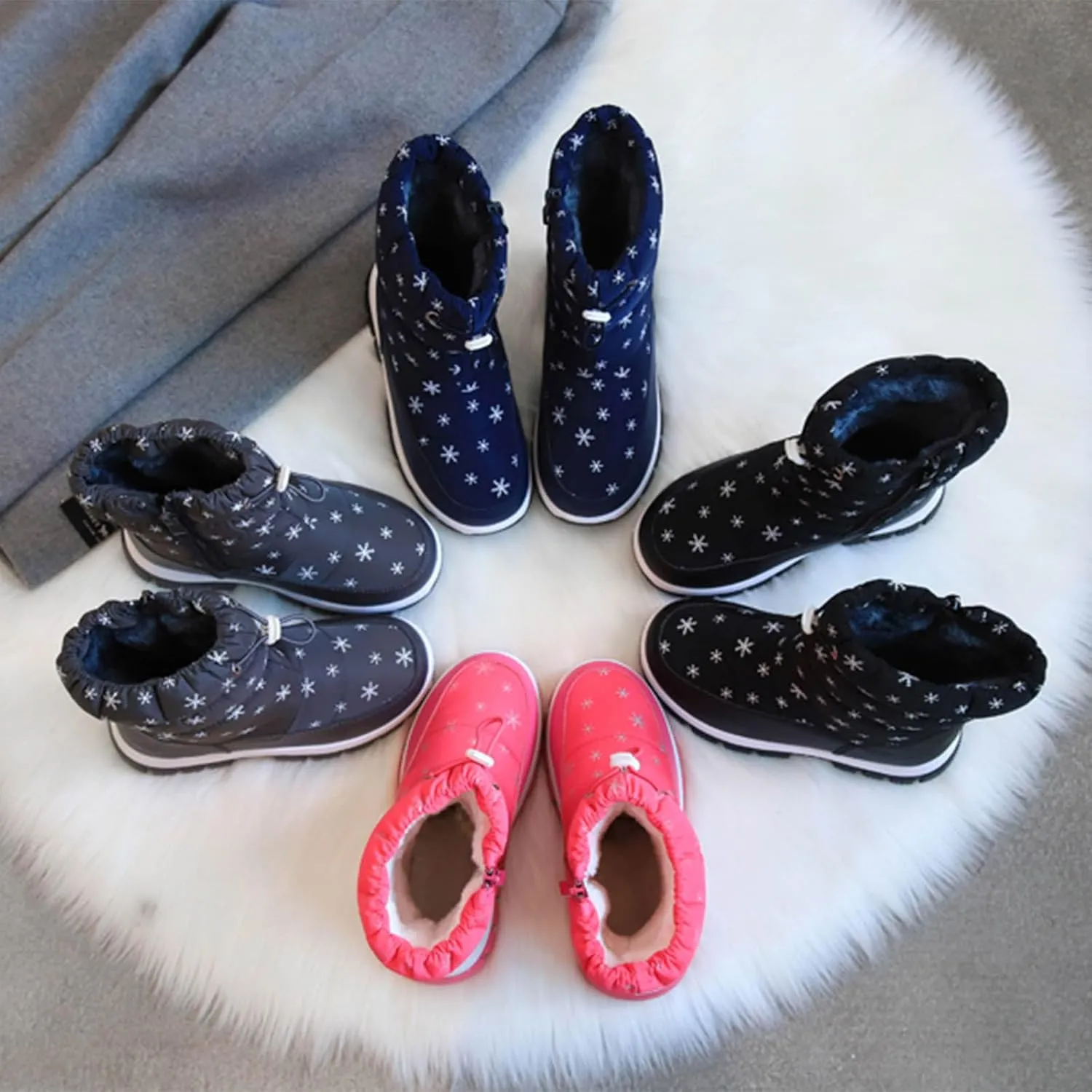 Snowshoes For Kids Thick Soles Non Slip Mid Calf Winter Chunky Snow Boots Girls Fur Lined Boots Insulated Hiking Boots