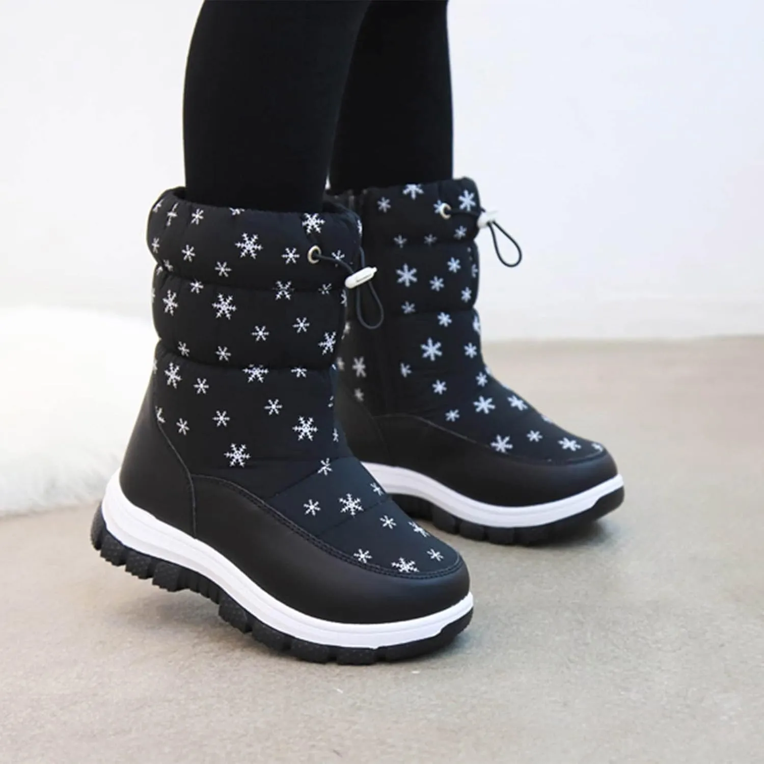 Snowshoes For Kids Thick Soles Non Slip Mid Calf Winter Chunky Snow Boots Girls Fur Lined Boots Insulated Hiking Boots