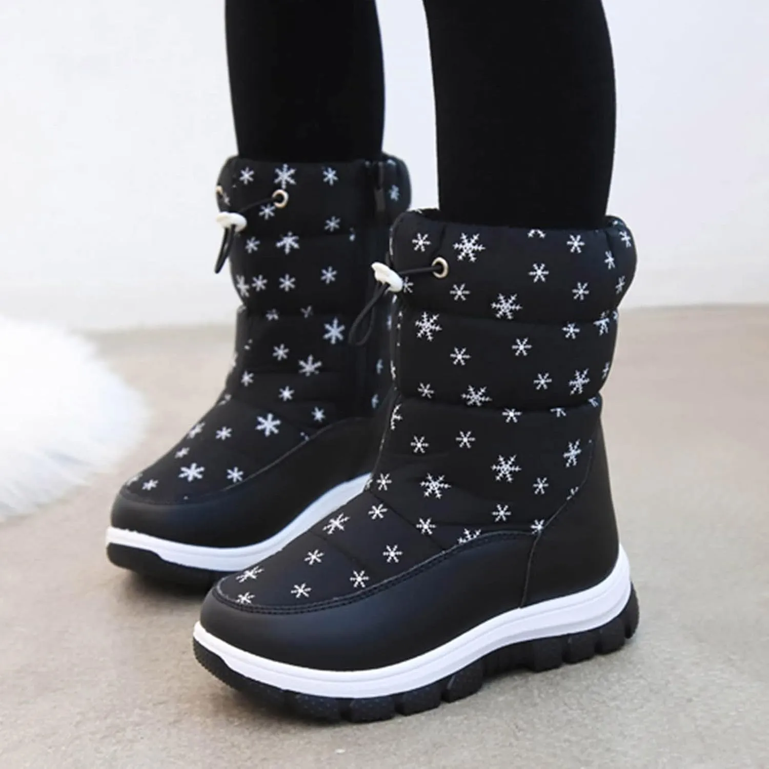 Snowshoes For Kids Thick Soles Non Slip Mid Calf Winter Chunky Snow Boots Girls Fur Lined Boots Insulated Hiking Boots