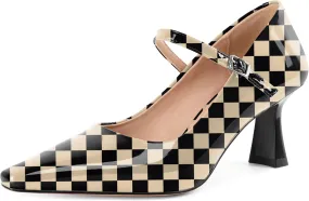 Soireelady Womens Kitten Heel Mary Jane Shoes Low Heel Little Square Toe Pumps Comfort Fashion Dress Shoes 2.5 Inches