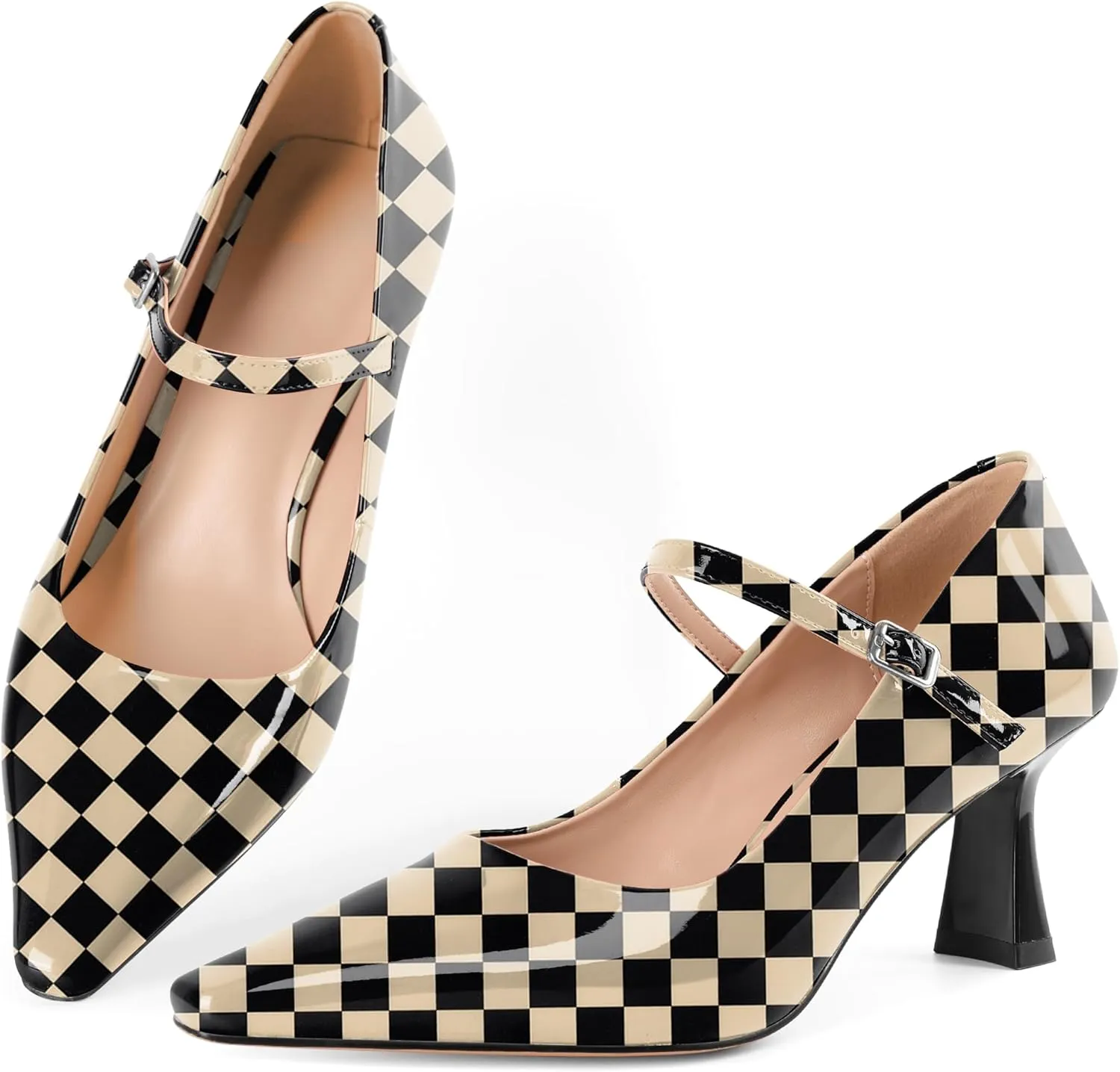Soireelady Womens Kitten Heel Mary Jane Shoes Low Heel Little Square Toe Pumps Comfort Fashion Dress Shoes 2.5 Inches
