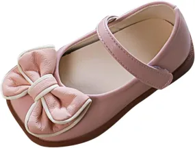 Spring and Summer Girls Casual Shoes Bow Hook Loop Solid Color Comfortable Single Shoes Toddler Girls Running Shoes Pink