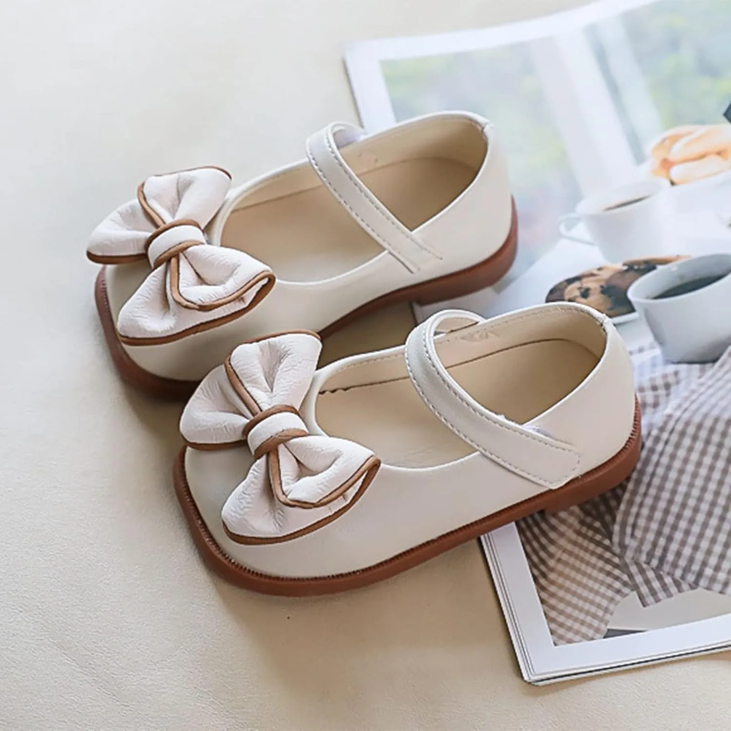 Spring and Summer Girls Casual Shoes Bow Hook Loop Solid Color Comfortable Single Shoes Toddler Girls Running Shoes