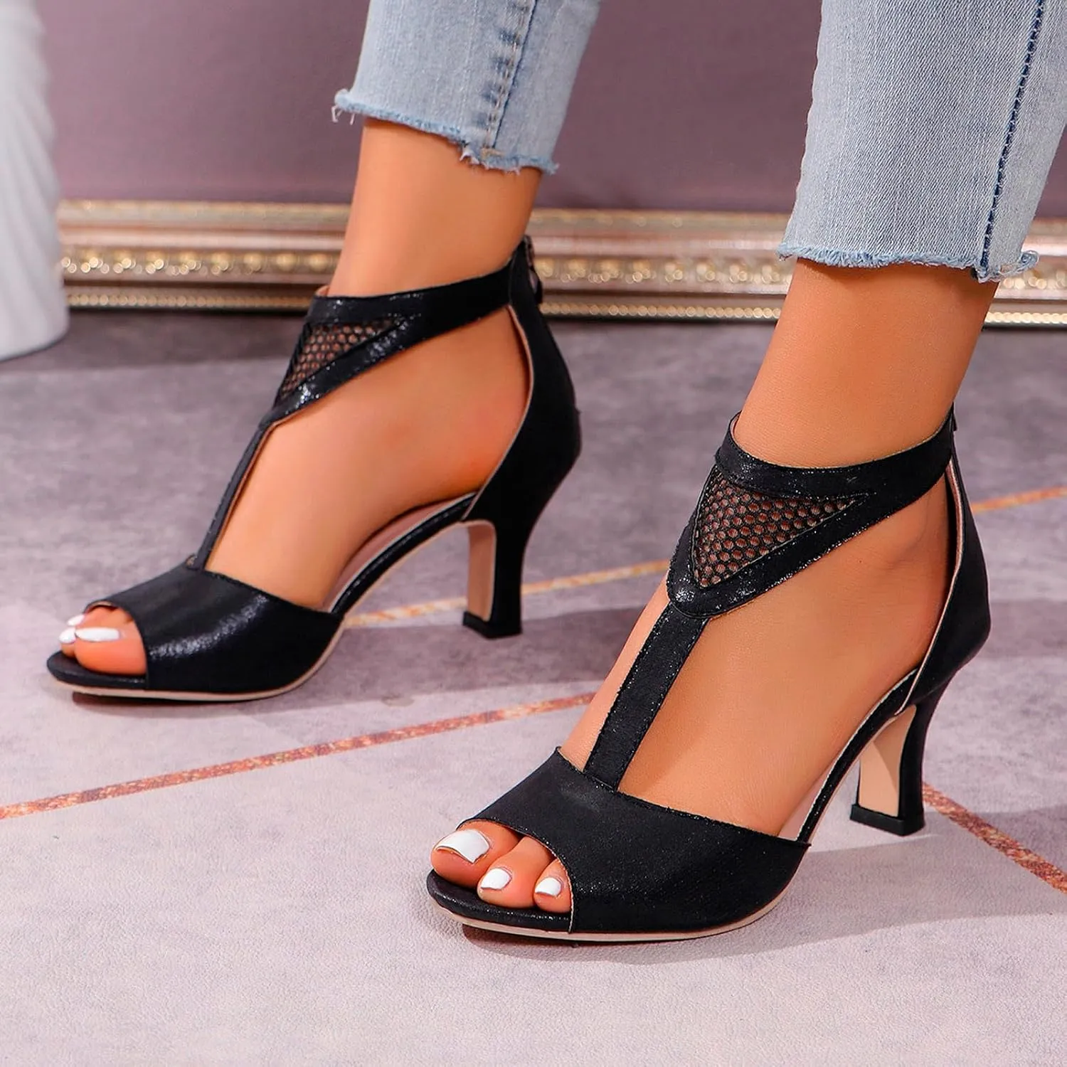 Strappy Heels for Women Prom Heeled Sandals for Women Women's Sandals Women's Chunk Low Heel Pump Sandals