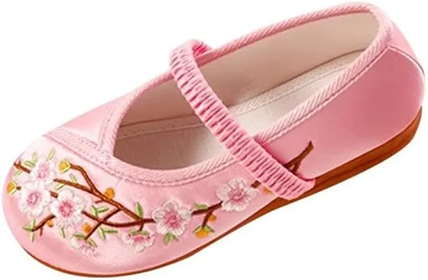 Stunner Girls Mary Jane Flat Shoes Embroidered Princess Dress Shoes Slip on School Party Flats(Toddler/Little Kids/Big Kids)