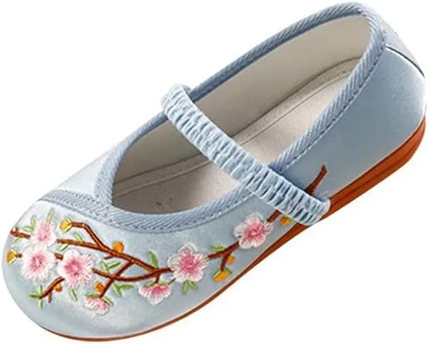 Stunner Girls Mary Jane Flat Shoes Embroidered Princess Dress Shoes Slip on School Party Flats(Toddler/Little Kids/Big Kids)