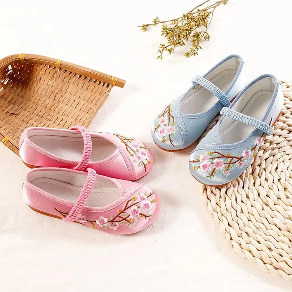 Stunner Girls Mary Jane Flat Shoes Embroidered Princess Dress Shoes Slip on School Party Flats(Toddler/Little Kids/Big Kids)