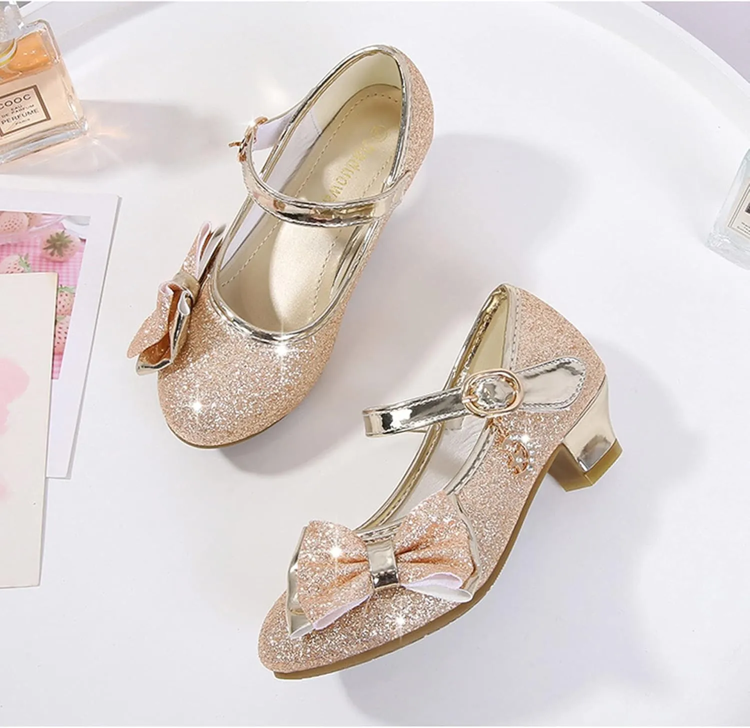 Stunner Girls Princess Shoes Wedding Party Dress Shoes Bow Shiny Heels Mary Jane Shoes
