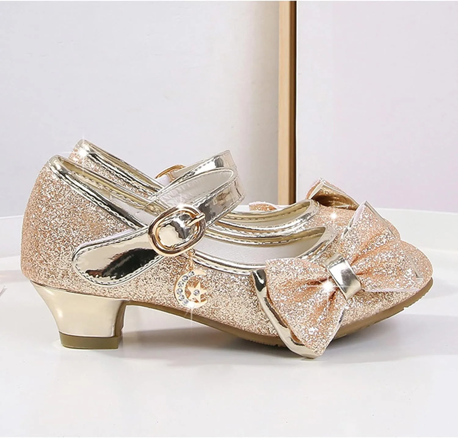 Stunner Girls Princess Shoes Wedding Party Dress Shoes Bow Shiny Heels Mary Jane Shoes