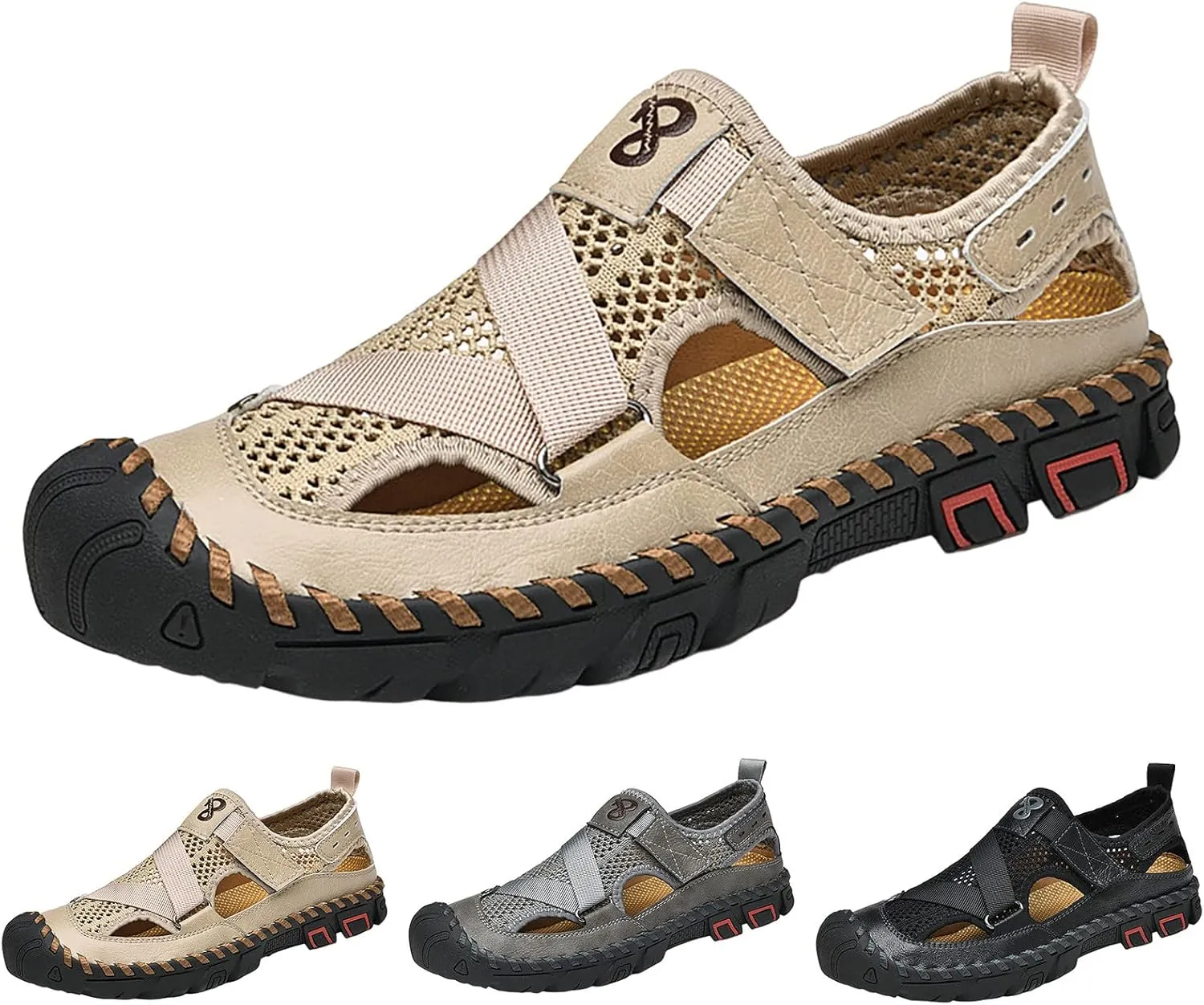 Summer Sandals For Men Outdoor Summer Casual Thick Cushion Breathable Beach Water Fisherman Sandal Close Toe Water Shoes with Adjustable Strap