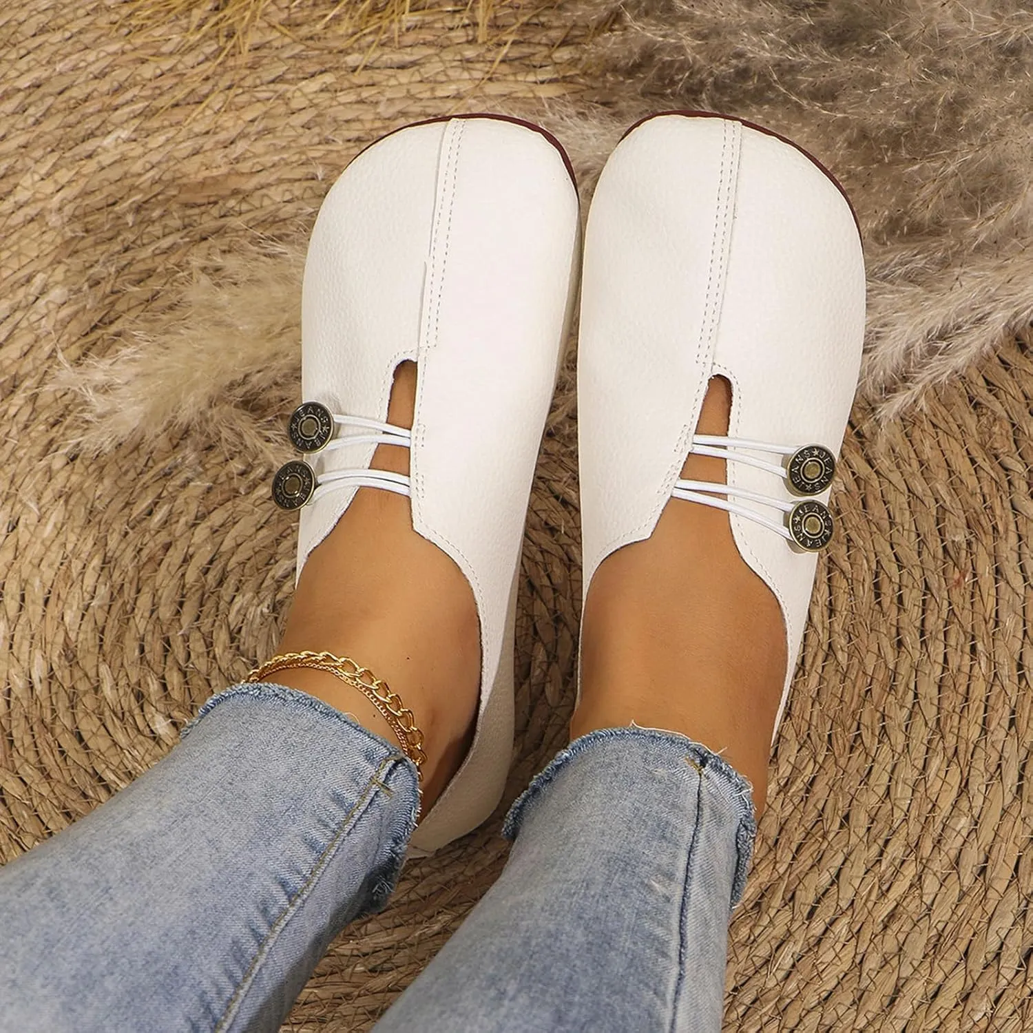 Summer Sandals for Women 2025 Soft Soled Round Toe Flats Dress Flat Dressy Ballet Low Wedge Ladies Fashion Trendy Solid Color Leather Buckle 2025