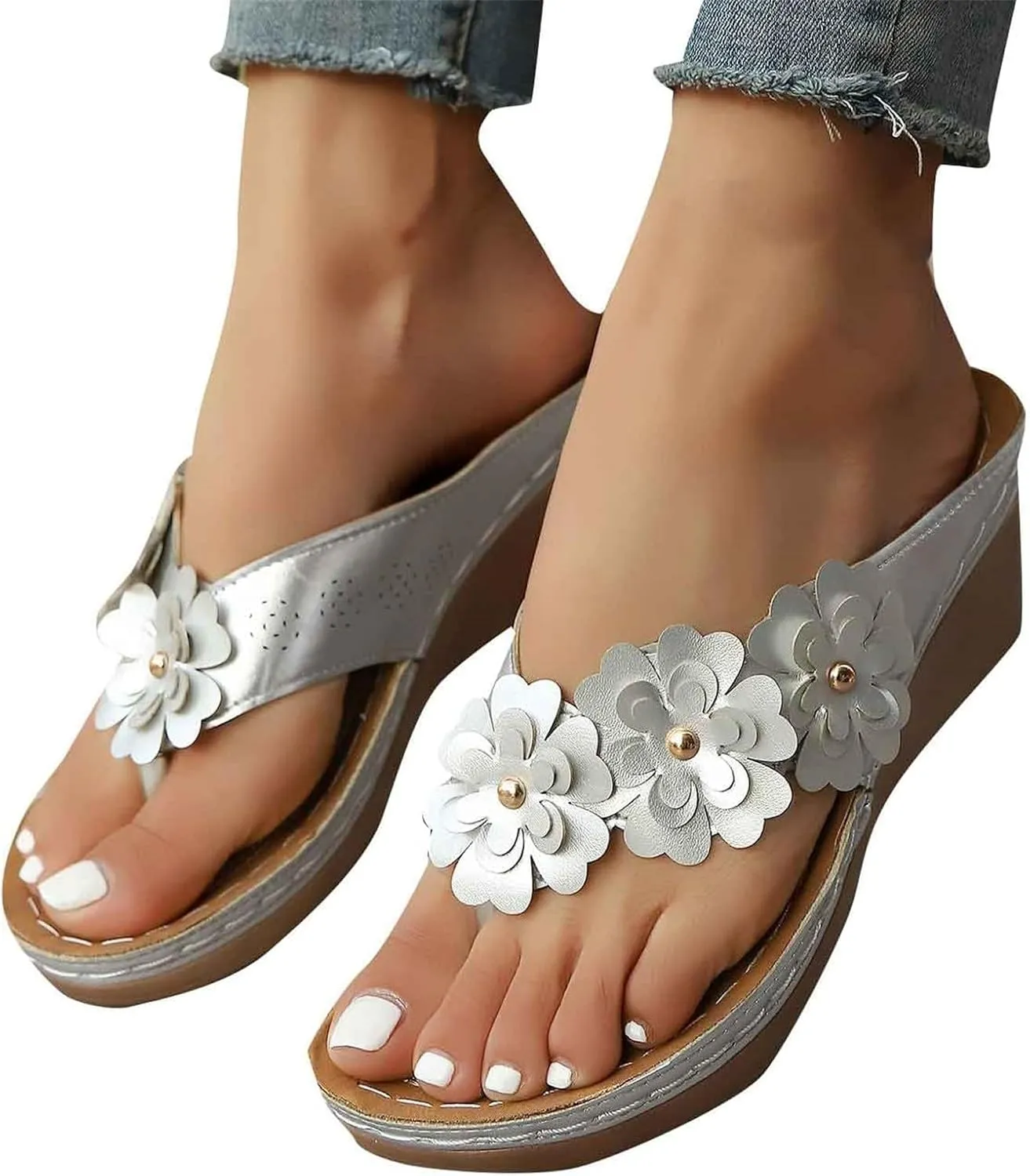 Summer Sandals for Women Platform Flip Flops Arch Support Sandals Fashion Flowers Slip On Flip Flops 2025