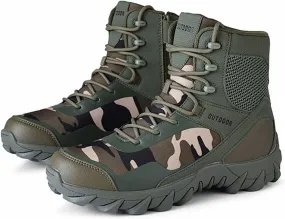 Tactical Boots for Men Waterproof, Men's Plus Size Side Zipper High Top Jungle Military Boots, Breathable Anti-Slip Wear Resistant Boots, for Hiking, Hunting, Working, Walking