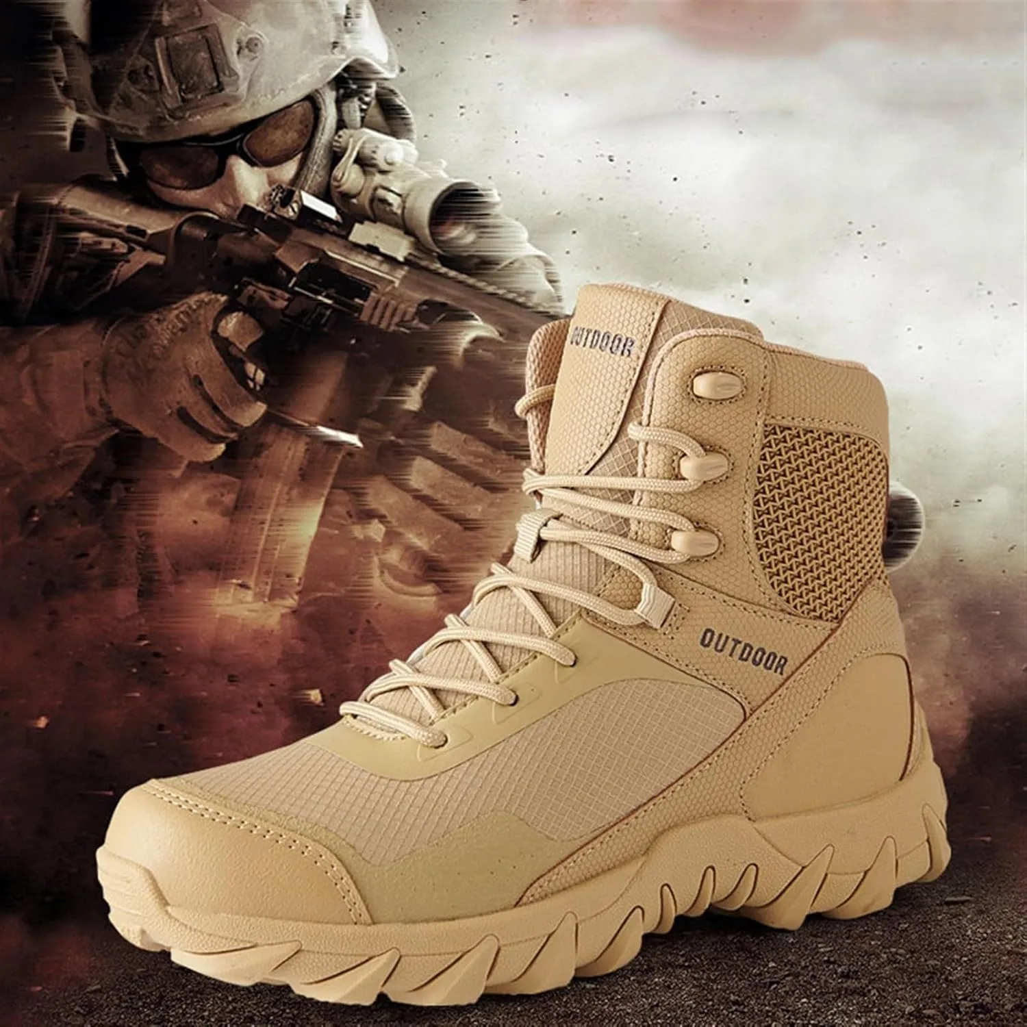 Tactical Boots for Men Waterproof, Men's Plus Size Side Zipper High Top Jungle Military Boots, Breathable Anti-Slip Wear Resistant Boots, for Hiking, Hunting, Working, Walking