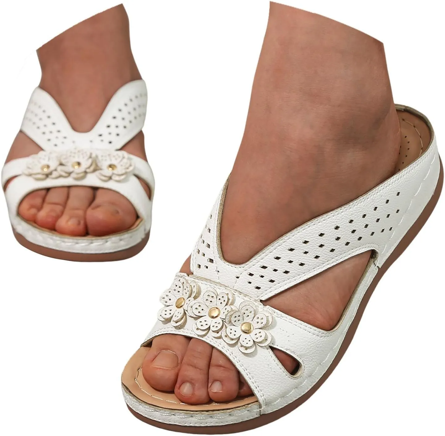 Temperament Wedge Sandals for Women Lightweight Memory Foam Sandals Arch Support Walking Wedges Sandals for Women Tan