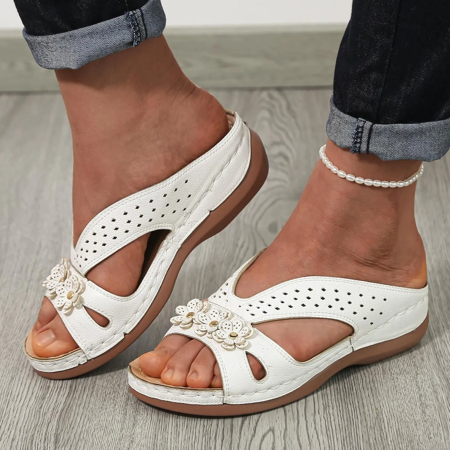 Temperament Wedge Sandals for Women Lightweight Memory Foam Sandals Arch Support Walking Wedges Sandals for Women Tan