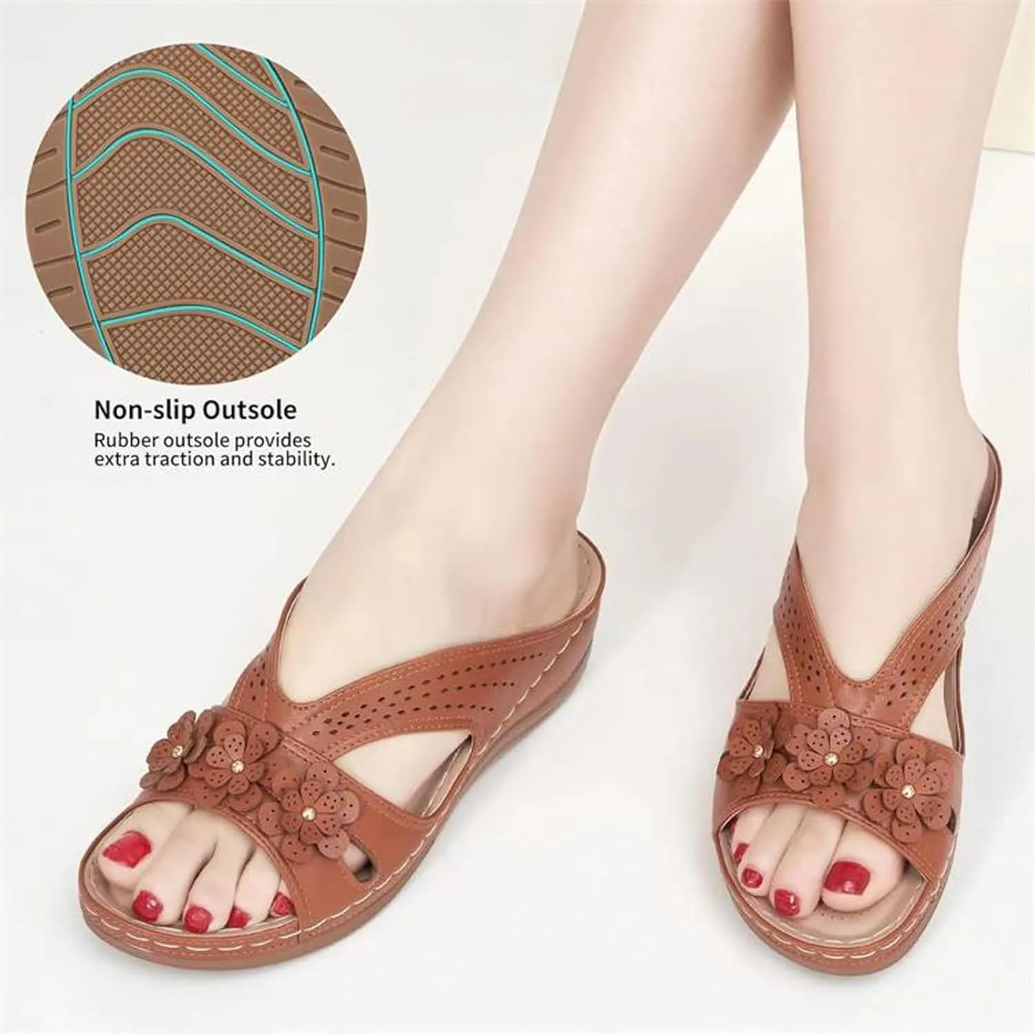 Temperament Wedge Sandals for Women Lightweight Memory Foam Sandals Arch Support Walking Wedges Sandals for Women Tan