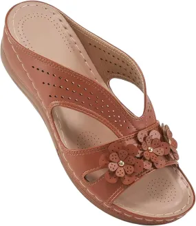 Temperament Wedge Sandals for Women Lightweight Memory Foam Sandals Arch Support Walking Wedges Sandals for Women Tan