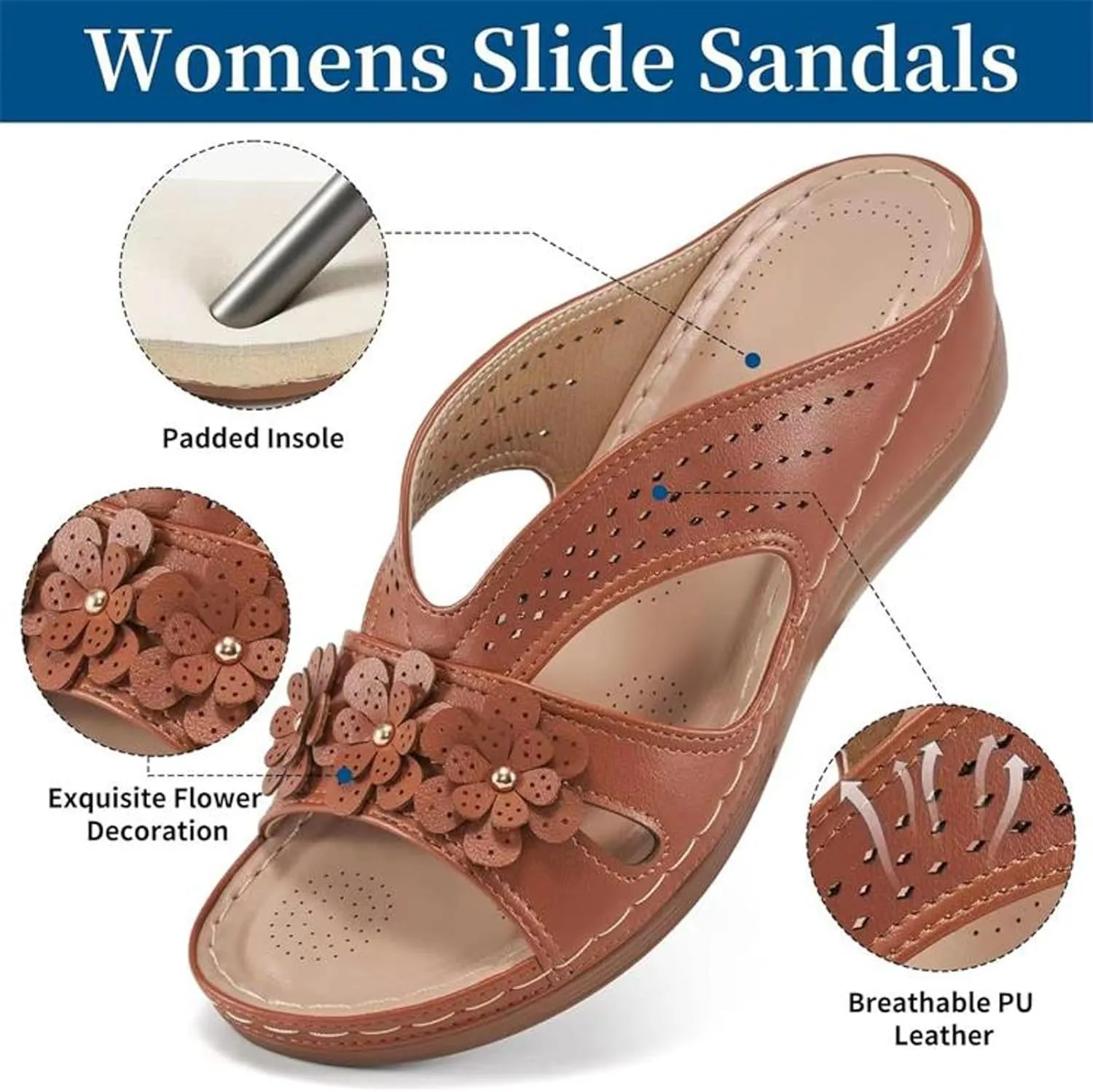 Temperament Wedge Sandals for Women Lightweight Memory Foam Sandals Arch Support Walking Wedges Sandals for Women Tan