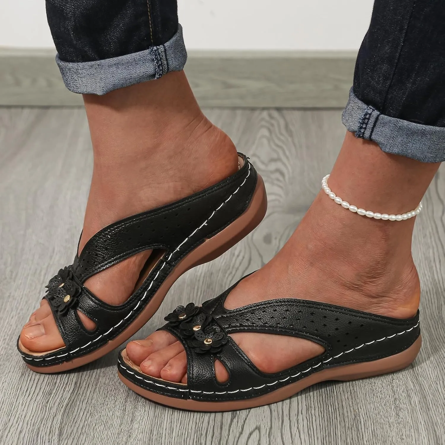 Temperament Wedge Sandals for Women Lightweight Memory Foam Sandals Arch Support Walking Wedges Sandals for Women Tan
