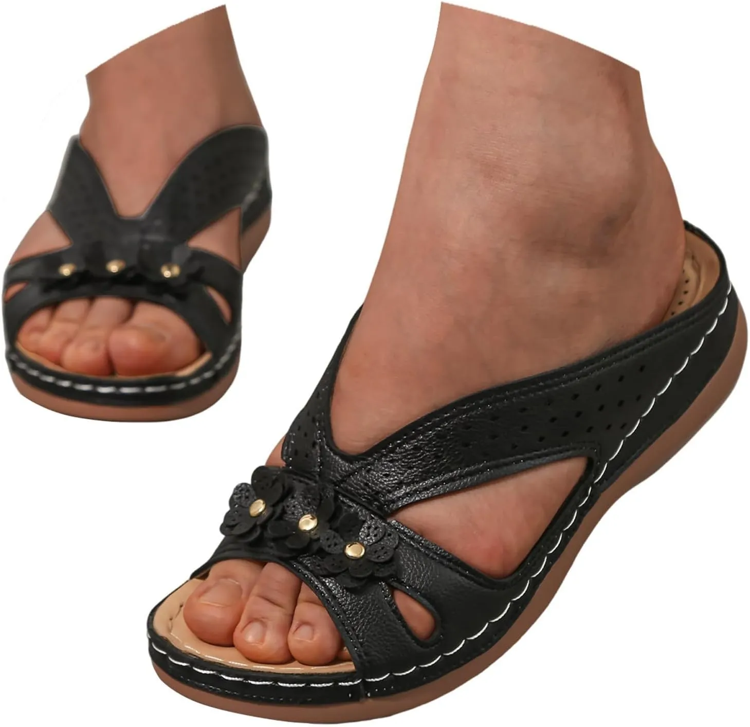 Temperament Wedge Sandals for Women Lightweight Memory Foam Sandals Arch Support Walking Wedges Sandals for Women Tan