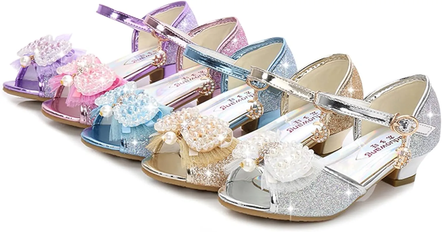 TN TANGNEST Little Big Girls Party Wedding Sandals Crystal Heels Shoes Bow Princess Dress Shoes