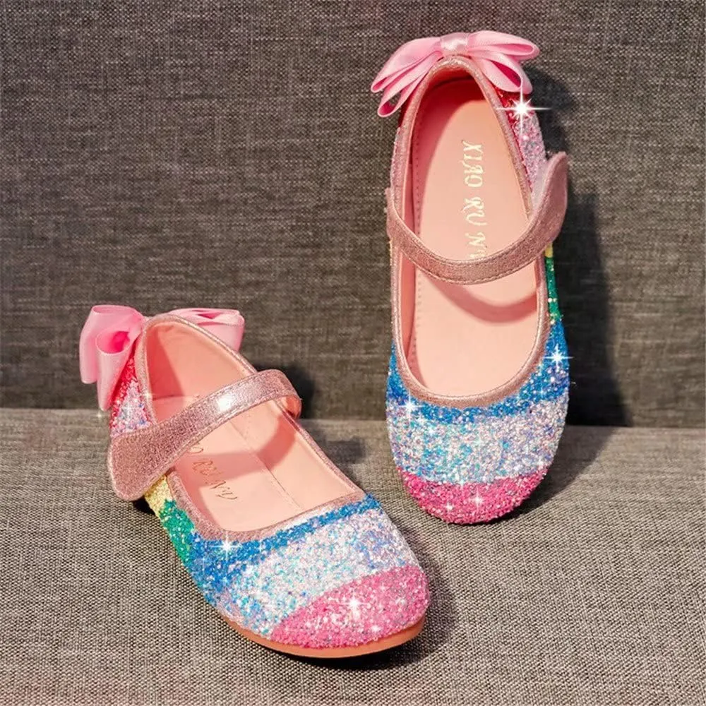 TN TANGNEST Sequined Bowknot Girls Princess Shoes Dress Shoes Wedding Party Flats Cosplay Mary Jane Shoes