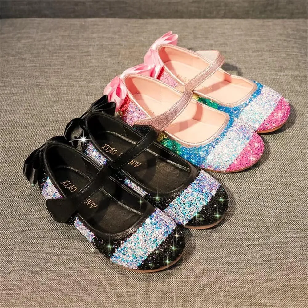 TN TANGNEST Sequined Bowknot Girls Princess Shoes Dress Shoes Wedding Party Flats Cosplay Mary Jane Shoes