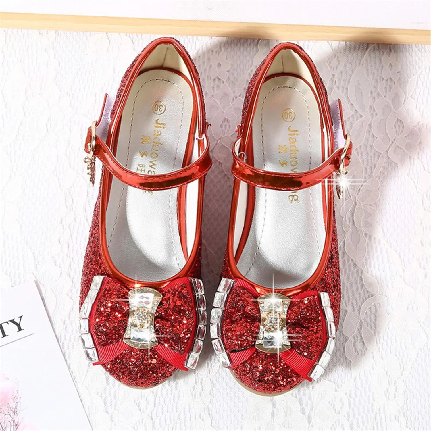 TN TANGNEST Sequined Bowknot Girls Princess Shoes Dress Shoes Wedding Party Low Heel Mary Jane Shoes