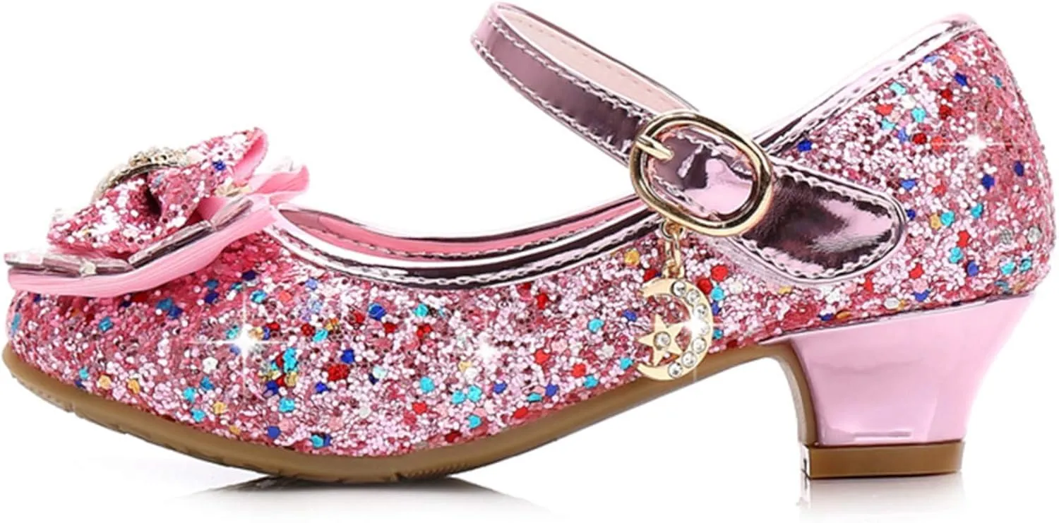 TN TANGNEST Sequined Bowknot Girls Princess Shoes Dress Shoes Wedding Party Low Heel Mary Jane Shoes