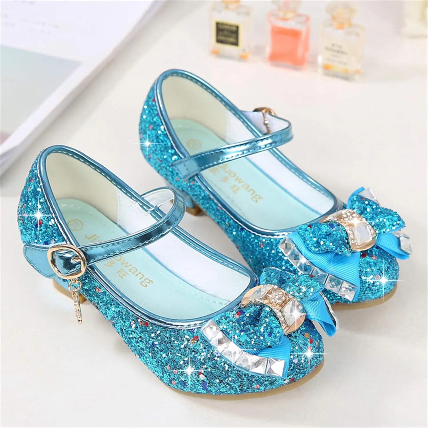 TN TANGNEST Sequined Bowknot Girls Princess Shoes Dress Shoes Wedding Party Low Heel Mary Jane Shoes