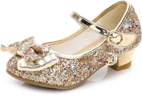 TN TANGNEST Sequined Bowknot Girls Princess Shoes Dress Shoes Wedding Party Low Heel Mary Jane Shoes