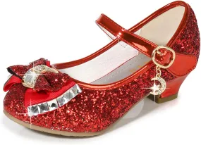 TN TANGNEST Sequined Bowknot Girls Princess Shoes Dress Shoes Wedding Party Low Heel Mary Jane Shoes