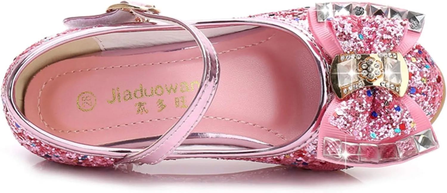 TN TANGNEST Sequined Bowknot Girls Princess Shoes Dress Shoes Wedding Party Low Heel Mary Jane Shoes
