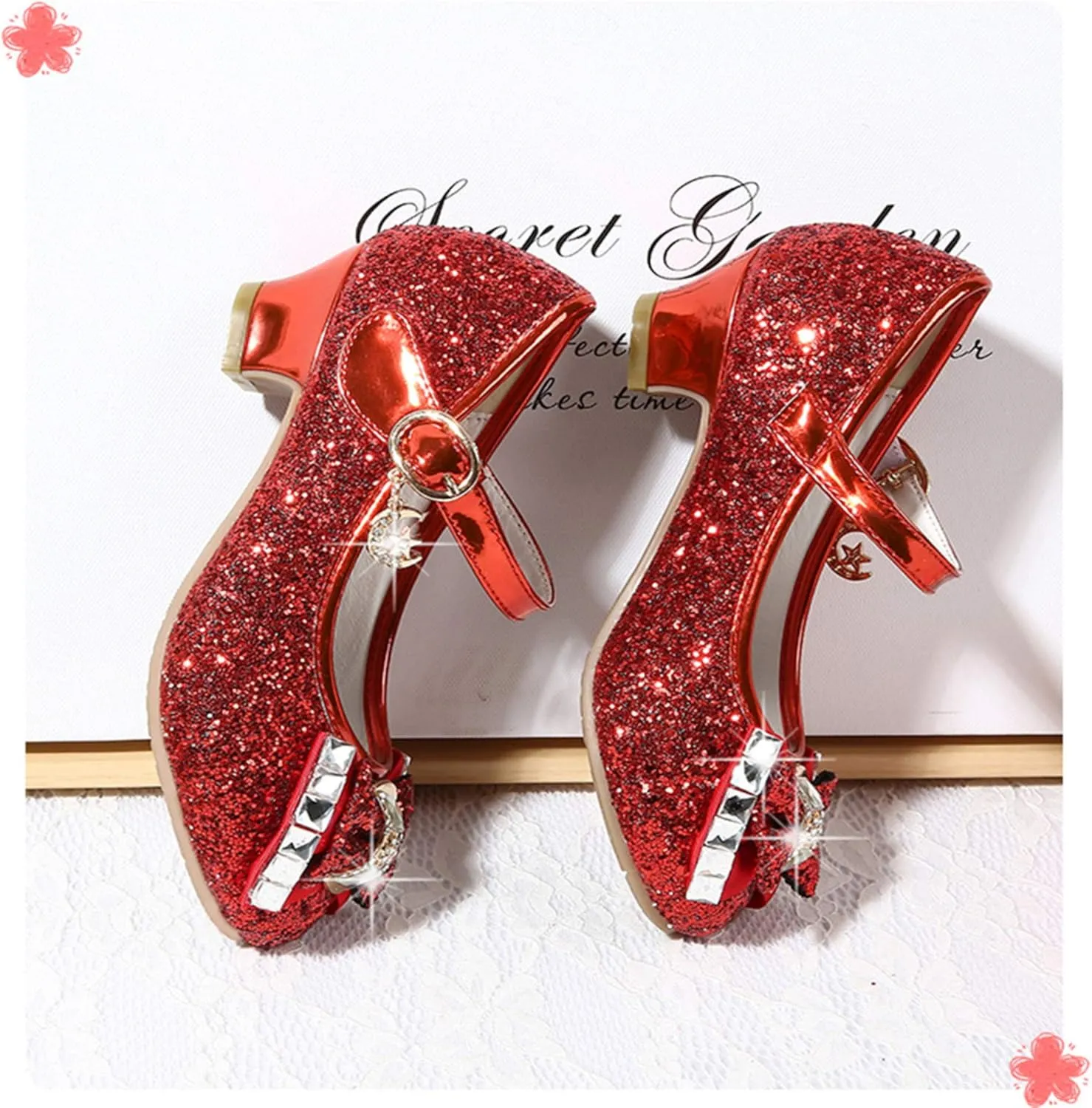 TN TANGNEST Sequined Bowknot Girls Princess Shoes Dress Shoes Wedding Party Low Heel Mary Jane Shoes