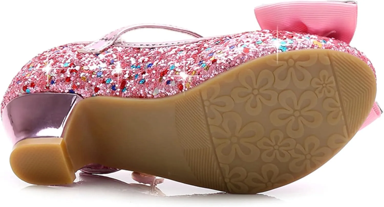 TN TANGNEST Sequined Bowknot Girls Princess Shoes Dress Shoes Wedding Party Low Heel Mary Jane Shoes