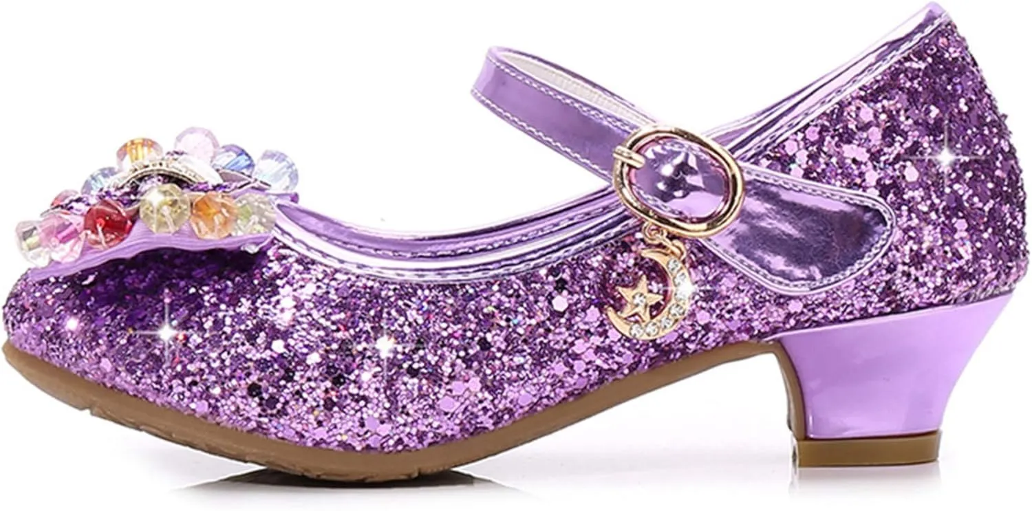 TN TANGNEST Sequined Bowknot Girls Princess Shoes Dress Shoes Wedding Party Low Heel Mary Jane Shoes