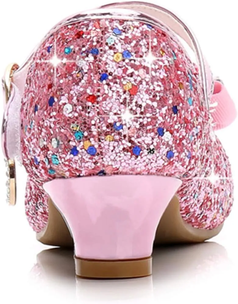 TN TANGNEST Sequined Bowknot Girls Princess Shoes Dress Shoes Wedding Party Low Heel Mary Jane Shoes