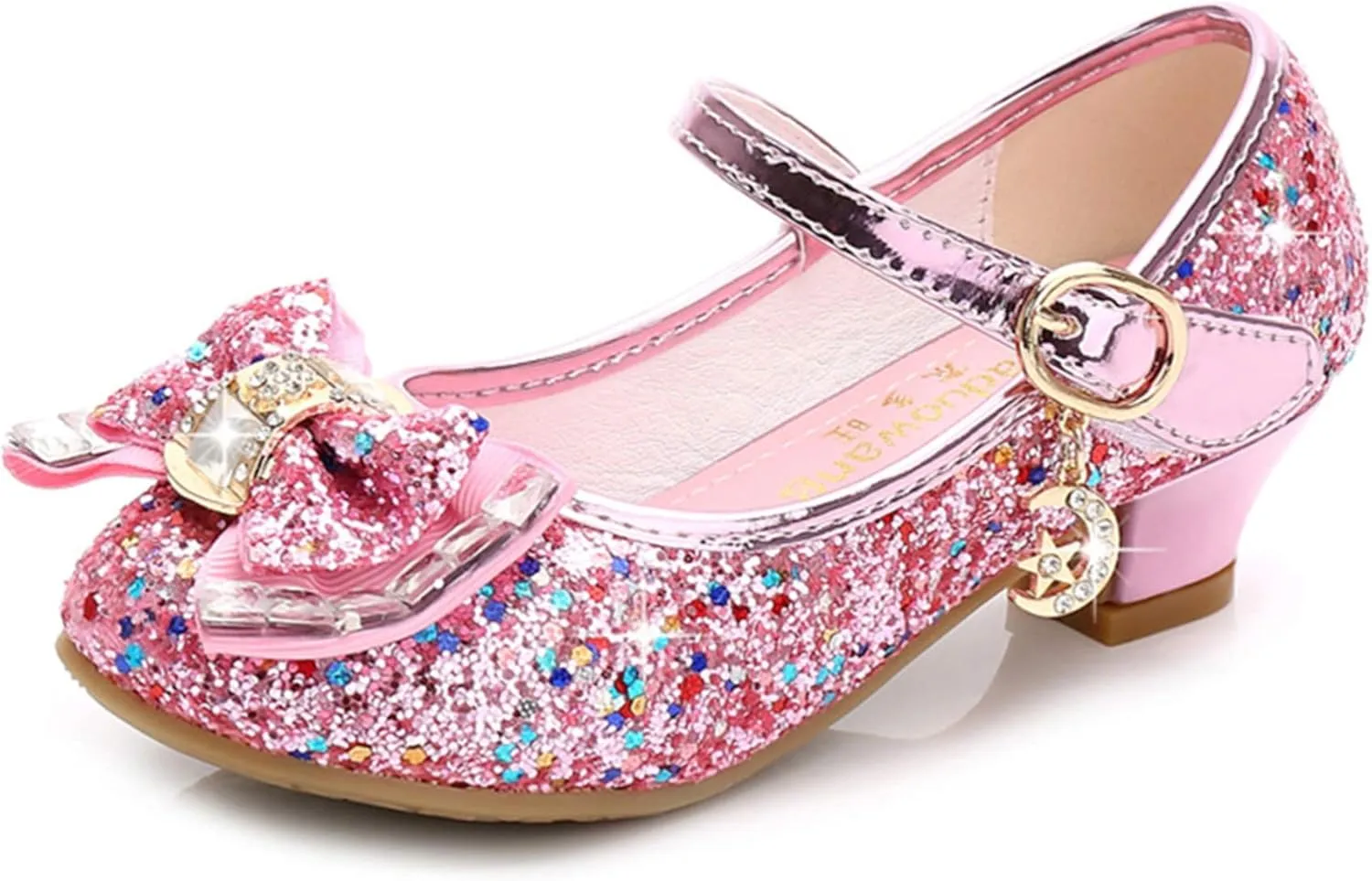 TN TANGNEST Sequined Bowknot Girls Princess Shoes Dress Shoes Wedding Party Low Heel Mary Jane Shoes