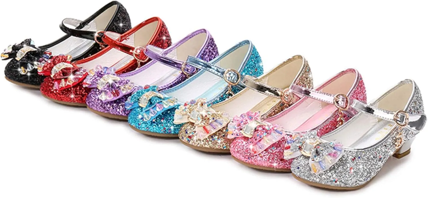 TN TANGNEST Sequined Bowknot Girls Princess Shoes Dress Shoes Wedding Party Low Heel Mary Jane Shoes