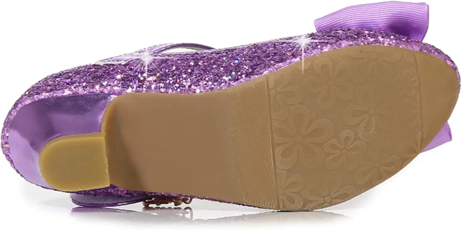TN TANGNEST Sequined Bowknot Girls Princess Shoes Dress Shoes Wedding Party Low Heel Mary Jane Shoes