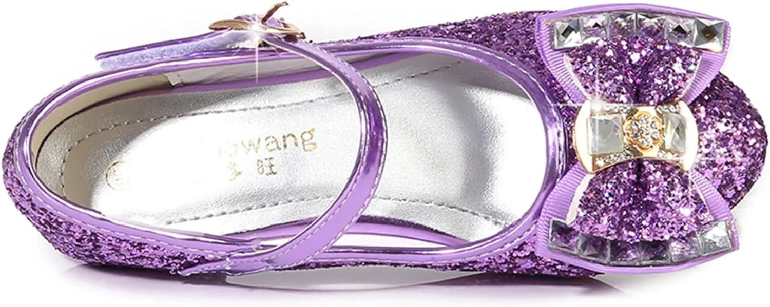 TN TANGNEST Sequined Bowknot Girls Princess Shoes Dress Shoes Wedding Party Low Heel Mary Jane Shoes