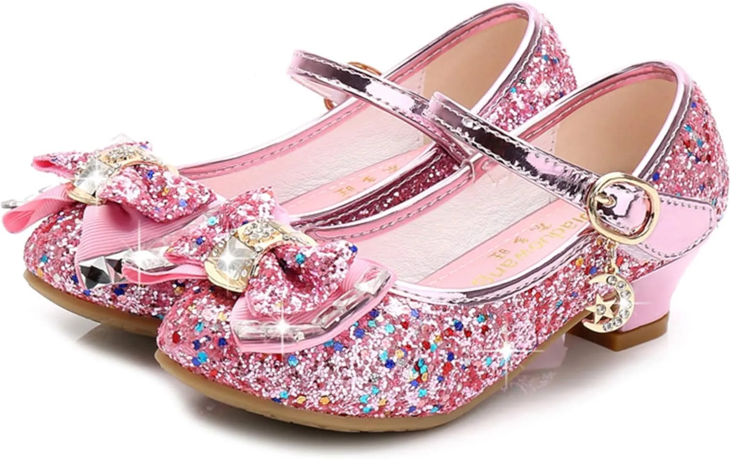 TN TANGNEST Sequined Bowknot Girls Princess Shoes Dress Shoes Wedding Party Low Heel Mary Jane Shoes