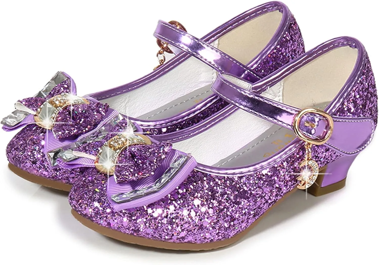 TN TANGNEST Sequined Bowknot Girls Princess Shoes Dress Shoes Wedding Party Low Heel Mary Jane Shoes