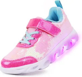 Toandon Toddler Kids Sparkle Breathable Lightweight Sneakers Light Up by Step
