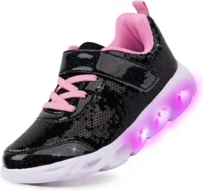 Toandon Toddler Kids Sparkle Breathable Lightweight Sneakers Light Up by Step