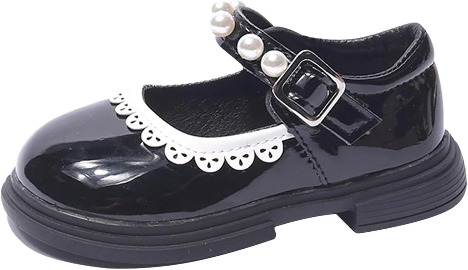 Toddler Baby Girls Mary Jane Flat with Pearls Kids Formal School Dress Shoes Infant Slip On Paten Girls Slippers