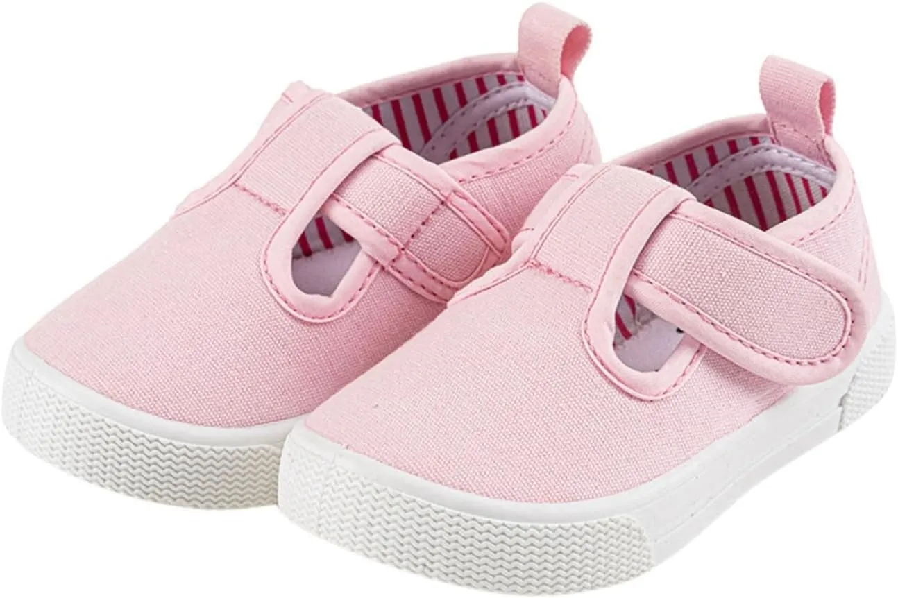 Toddler Boys Girls T-Strap Canvas Sneakers Classical Comfort Soft Sole Flats Sneakers Little Kid Non Skid School Uniform Shoe